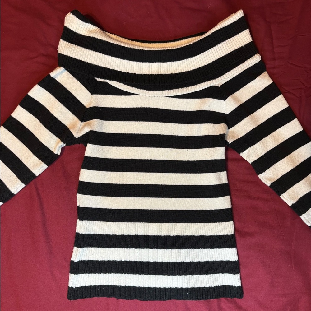 IZ Byer y2k striped off the shoulder sweater